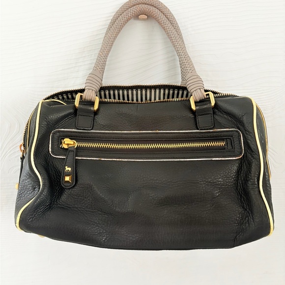 L.A.M.B. Black and Taupe Satchel with Gold Accents - Picture 3 of 7